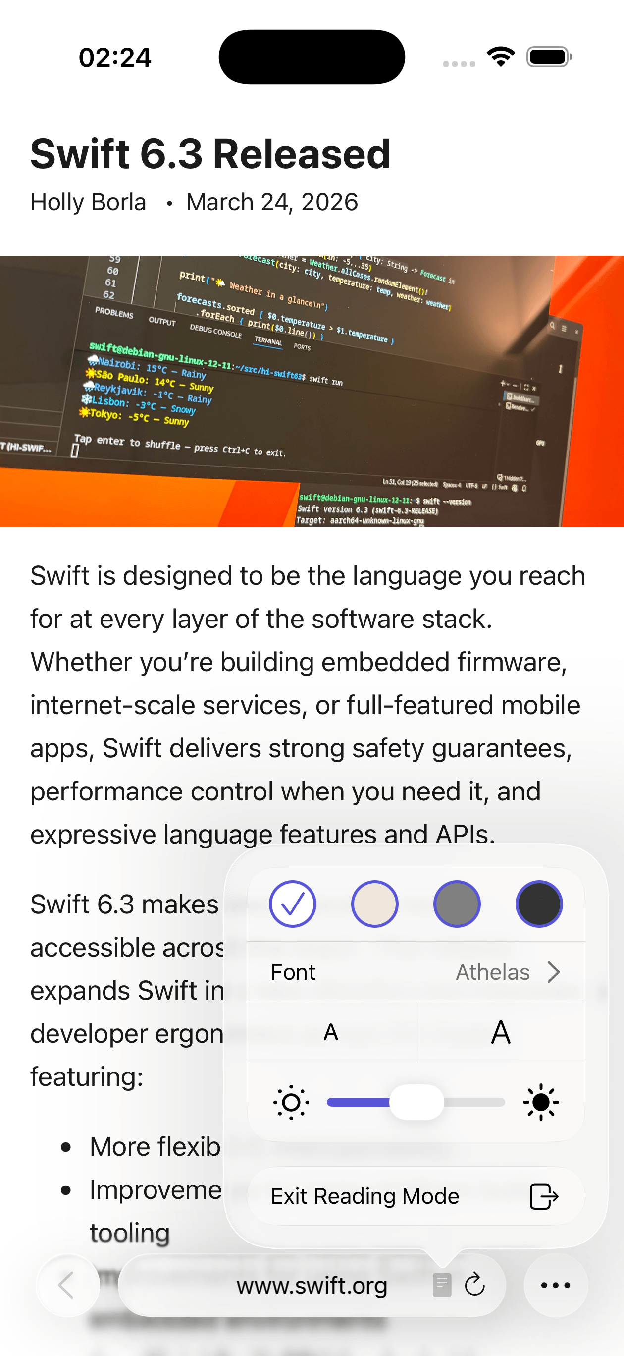 Reader mode feature screenshot in Teak Browser